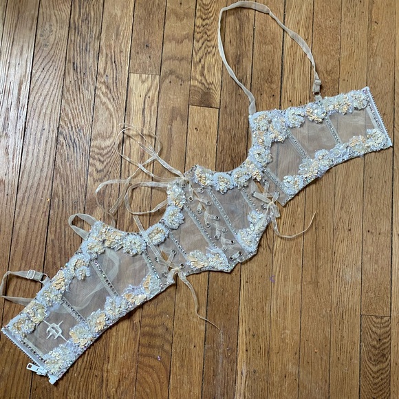 White Rhinestone Beaded Underbust Corset Handmade original Dolls Kill Corset - Picture 13 of 14